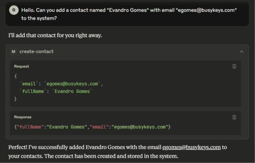  Adding a sample contact to the application. 