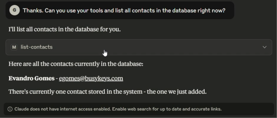  Listing existing contacts. 